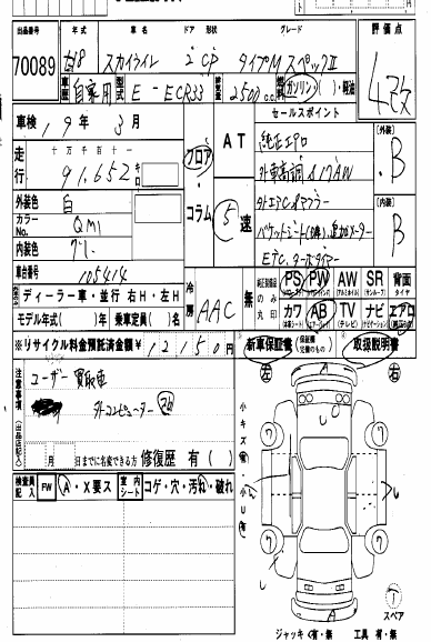 1996 Nissan Skyline R33 Gts-t auction sheet